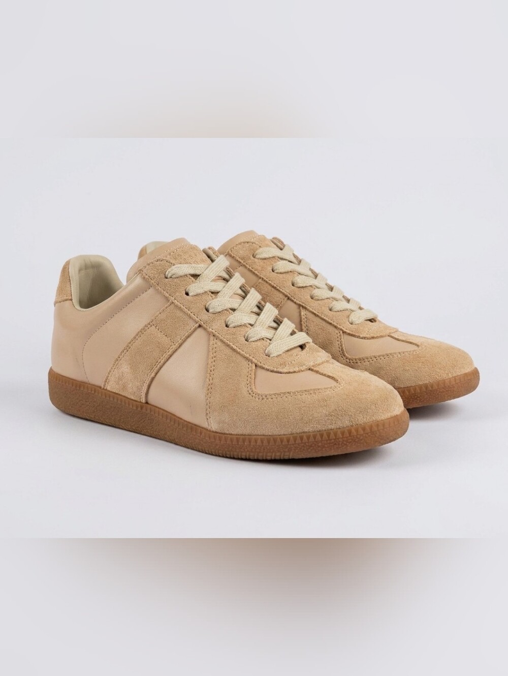Maison Martin Margiela Replica Sneakers Men's 10.5 Beige Leather Suede Gum Sole - Picture 1 of 8